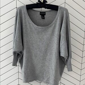 Central Park West Gray Sweater Off the Shoulder Rounded neck